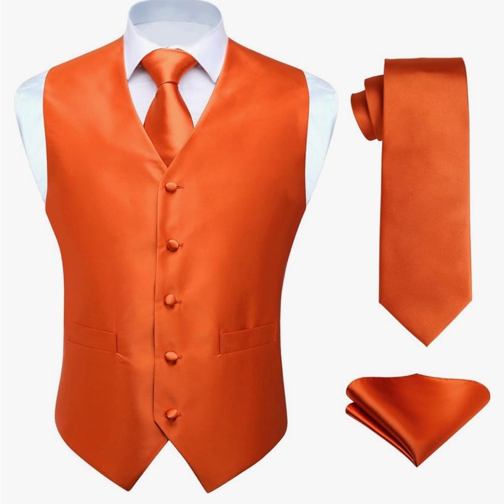 HISDERN 3PC Men's Jacquard Suit Vest & Necktie & Pocket Square Formal Waistcoat